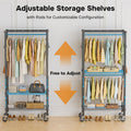 Rolling Clothes Rack, Heavy Duty Clothing Rack, 3 Shelf Portable Adjustable Wardrobe Closet With Wheels, Hanging Rods & Side Hooks, 29.5