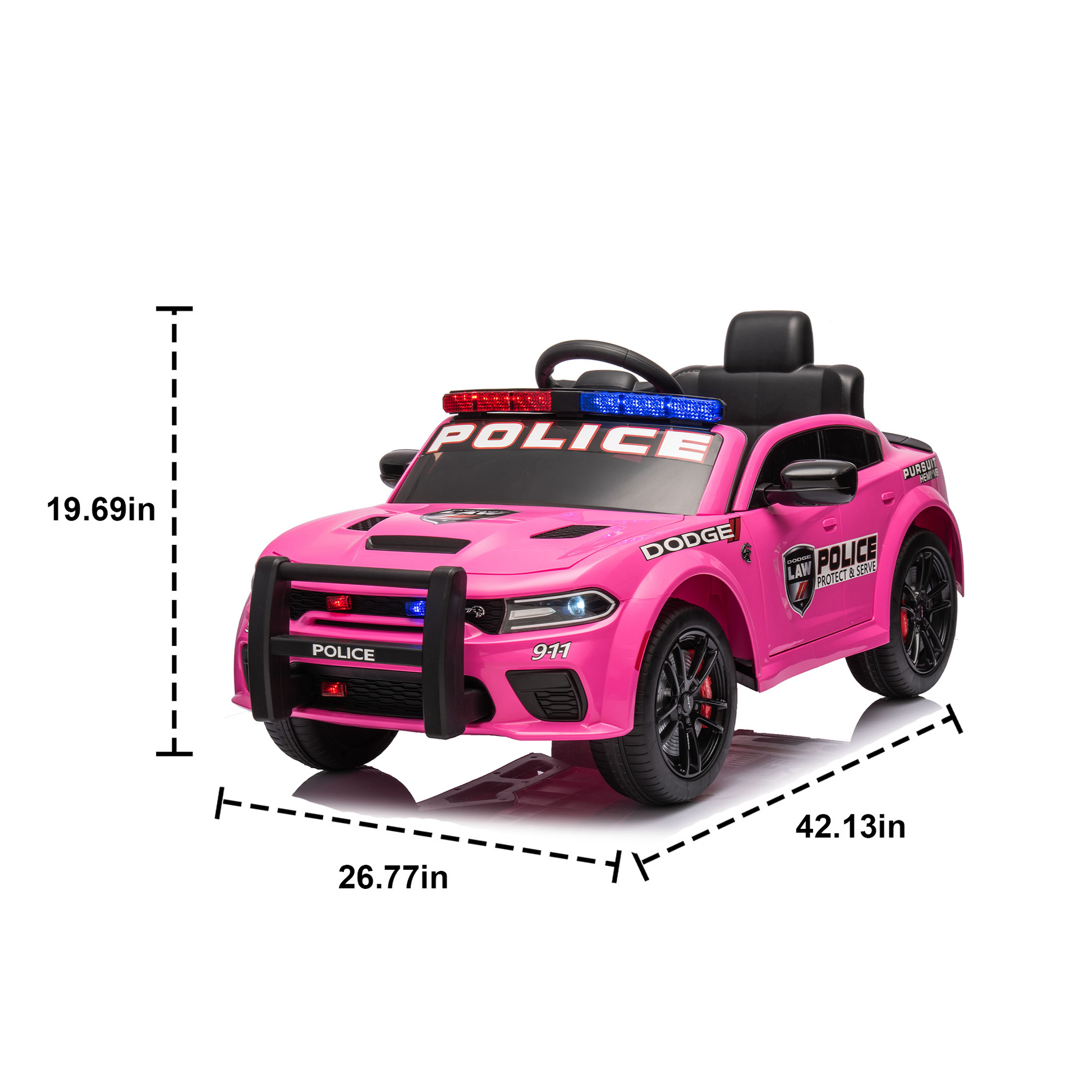 Licensed Dodge Charger,12V Kids Ride On Police Car W Parents Remote Control,Anti Collision Bar,Front& Top Alarm Light Design,Police Car Sticker,Megaphone,Three Speed,Slow Start,Four Wheel Suspension. Pink Plastic