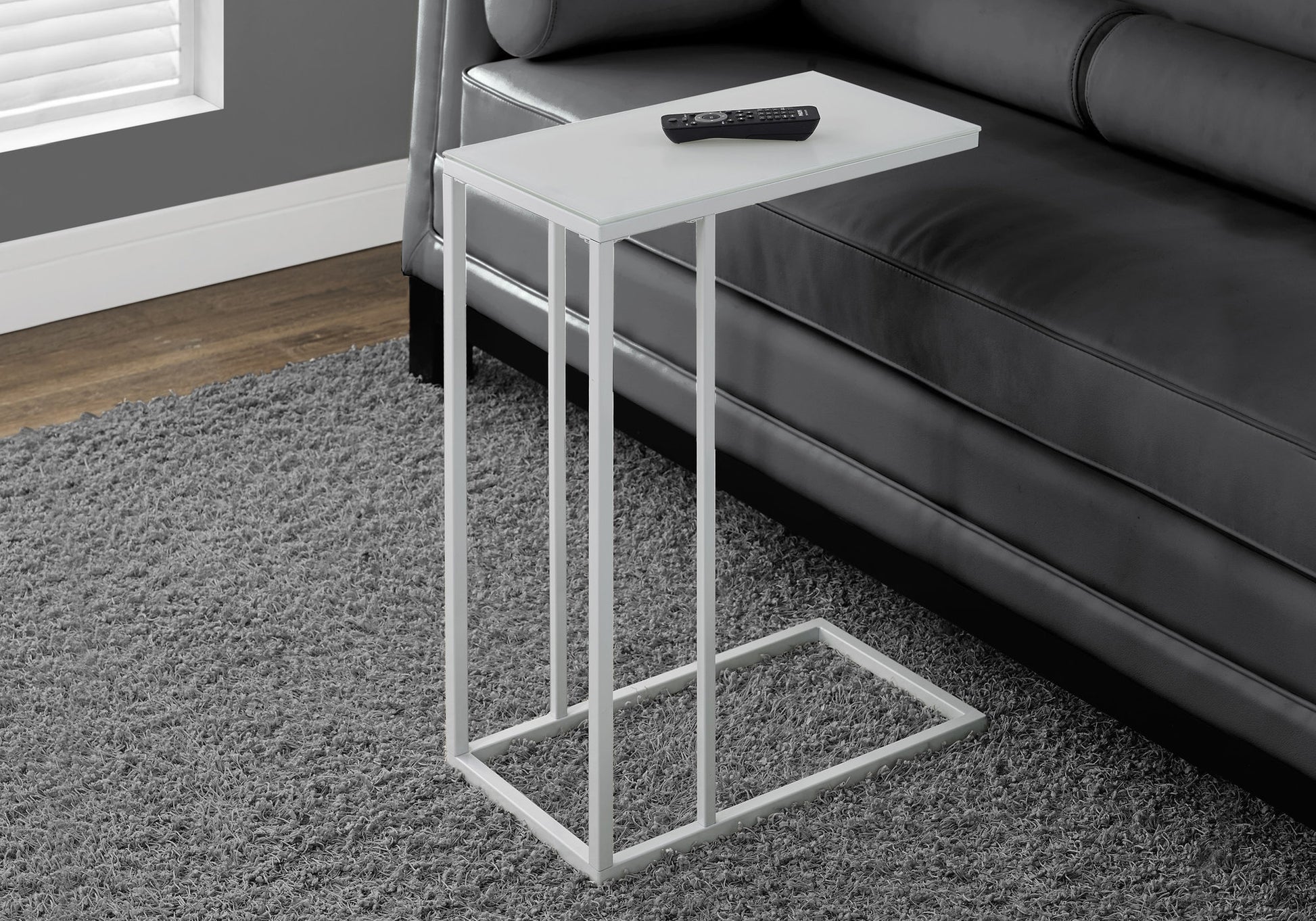 Accent Table, C Shaped, End, Side, Snack, Living Room, Bedroom, Tempered Glass, White Metal, Contemporary, Modern White Metal