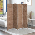 Homcom 6' Tall Wicker Weave 4 Panel Room Divider Privacy Screen Natural Natural Wood