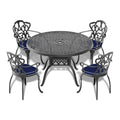 Cushions In Random Colors 5 Piece Set Of Cast Aluminum Patio Furniture With Cushions Yes Dining Set Black Seats 4 Rust Resistant Frame Water Resistant Cushion Garden & Outdoor Complete Patio Sets Aluminium
