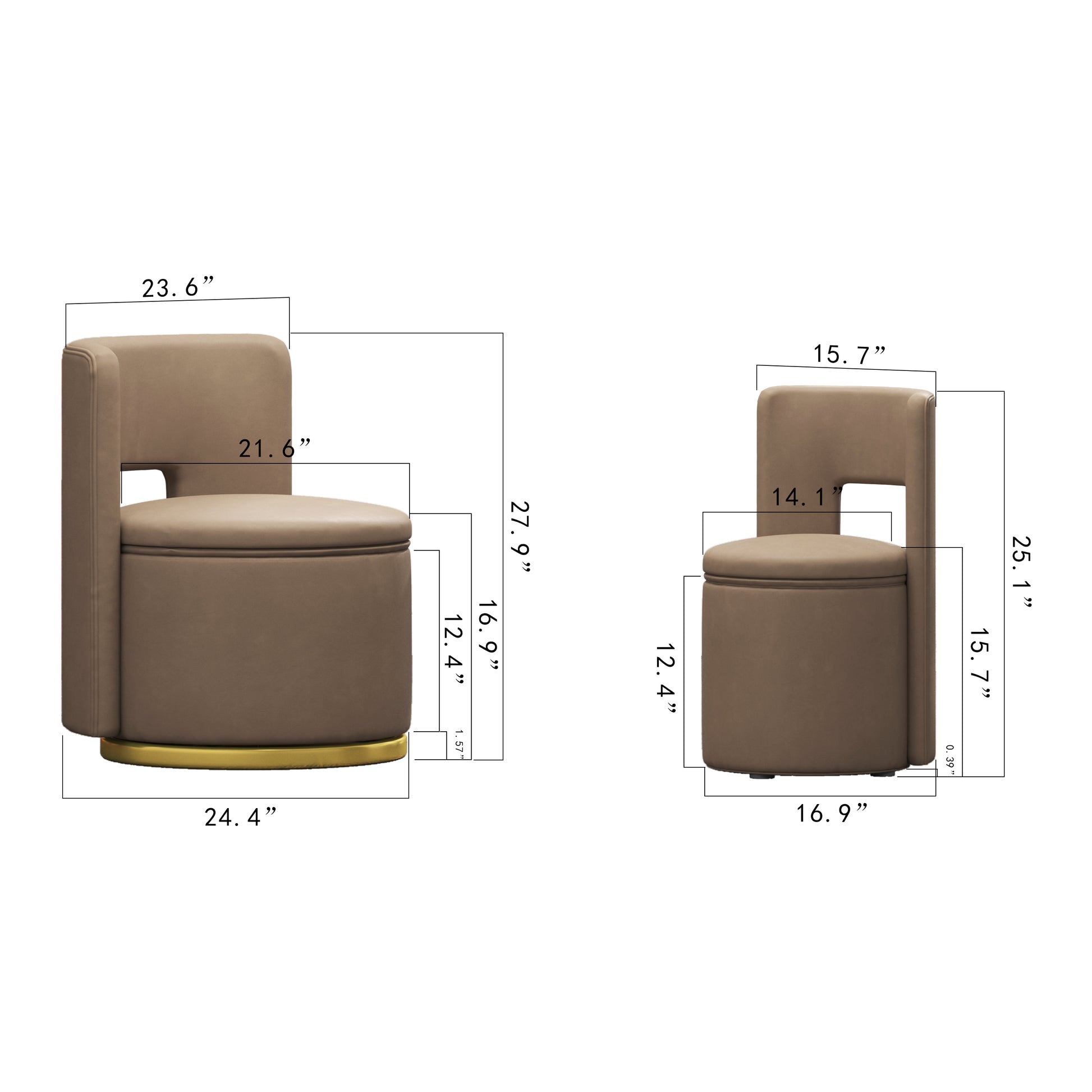 360 Round Swivel Chair With Storage Under Seat, Comfy Chair For Living Room Bedroom Reading Room Brown Brown Primary Living Space Modern Eucalyptus Foam Technical Leather