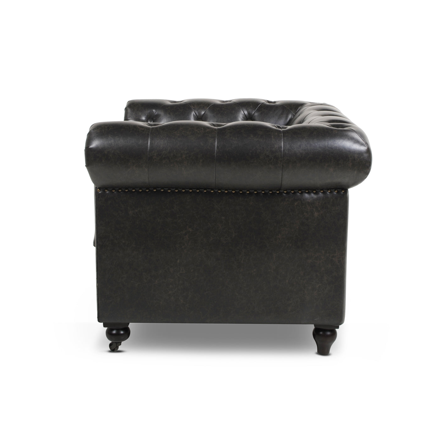 Winston 42.5" Chesterfield Accent Armchair, Vintage Black Brown Faux Leather Black Vintage Foam Faux Leather