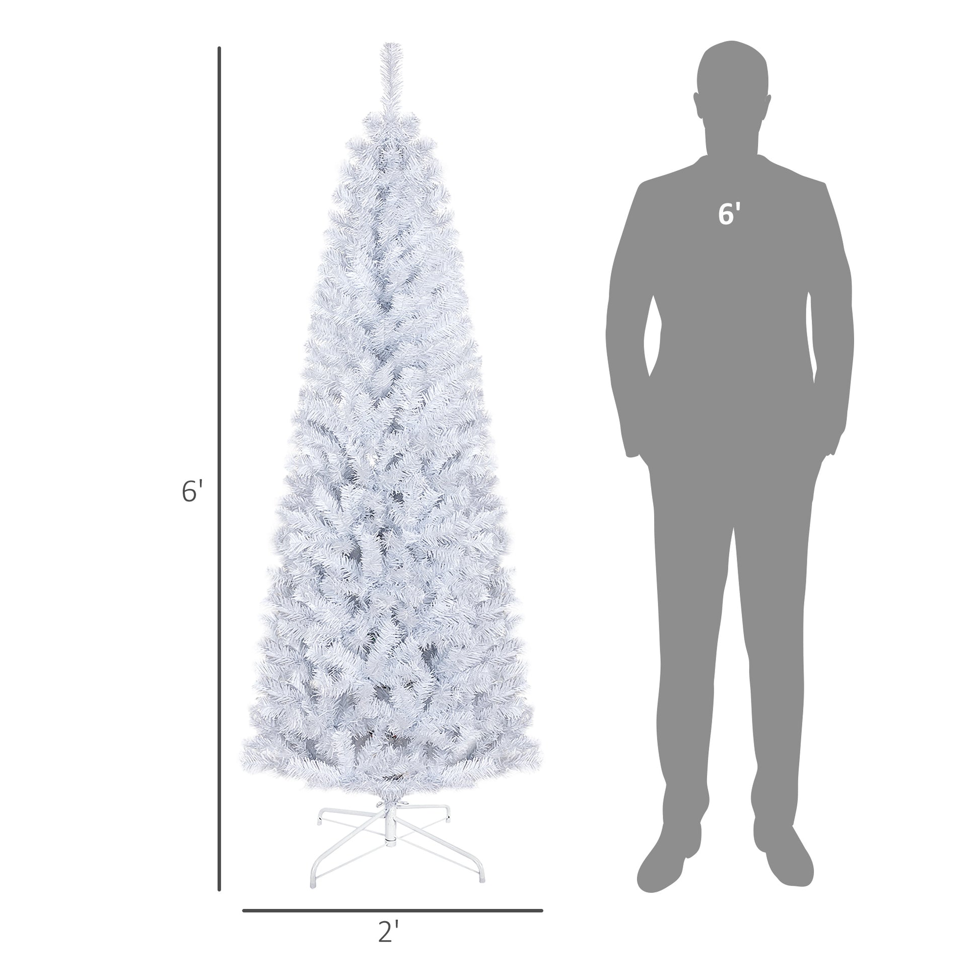 Homcom 6Ft Pencil Christmas Tree, Unlit Artificial Christmas Tree Slim Douglas Fir Xmas Tree With Realistic Branches, Halloween Tree With 618 Tips, White White Plastic