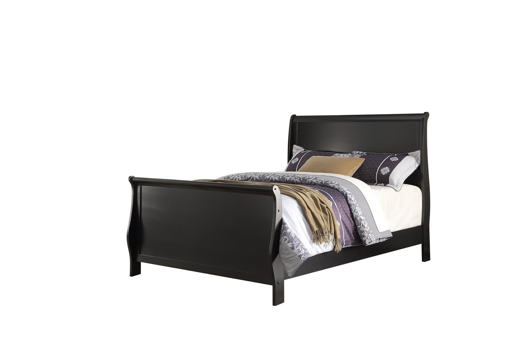 Modern 1Pc Eastern King Size Bed Bedroom Furniture Sleigh Design Headboard Footboard Plywood 1Pc Bedframe Box Spring Required King Black Wood Bedroom Contemporary,Modern,Transitional,Ultra Modern Rubberwood Bed Frame Plywood