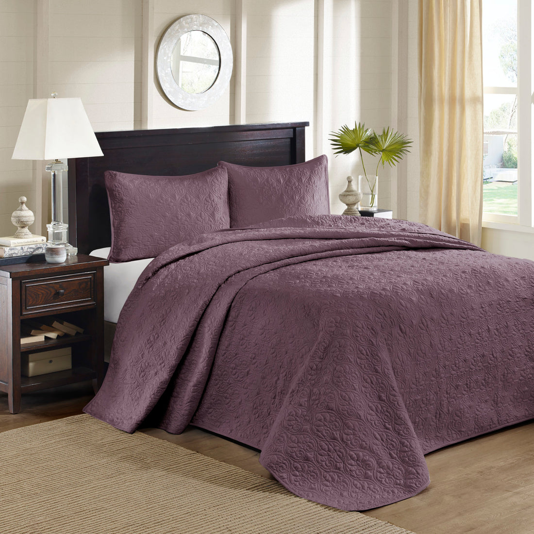 Reversible Quilt Set Purple Full Queen Purple Cotton