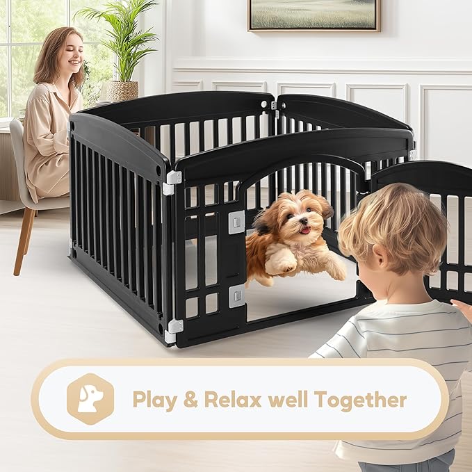 Dog Playpen, 24" Exercise 4 Panel Pet Playpen With Door, Safe And Secure, Folding And Portable Puppy Playpen For Puppies And Small Dogs, Black Black Plastic