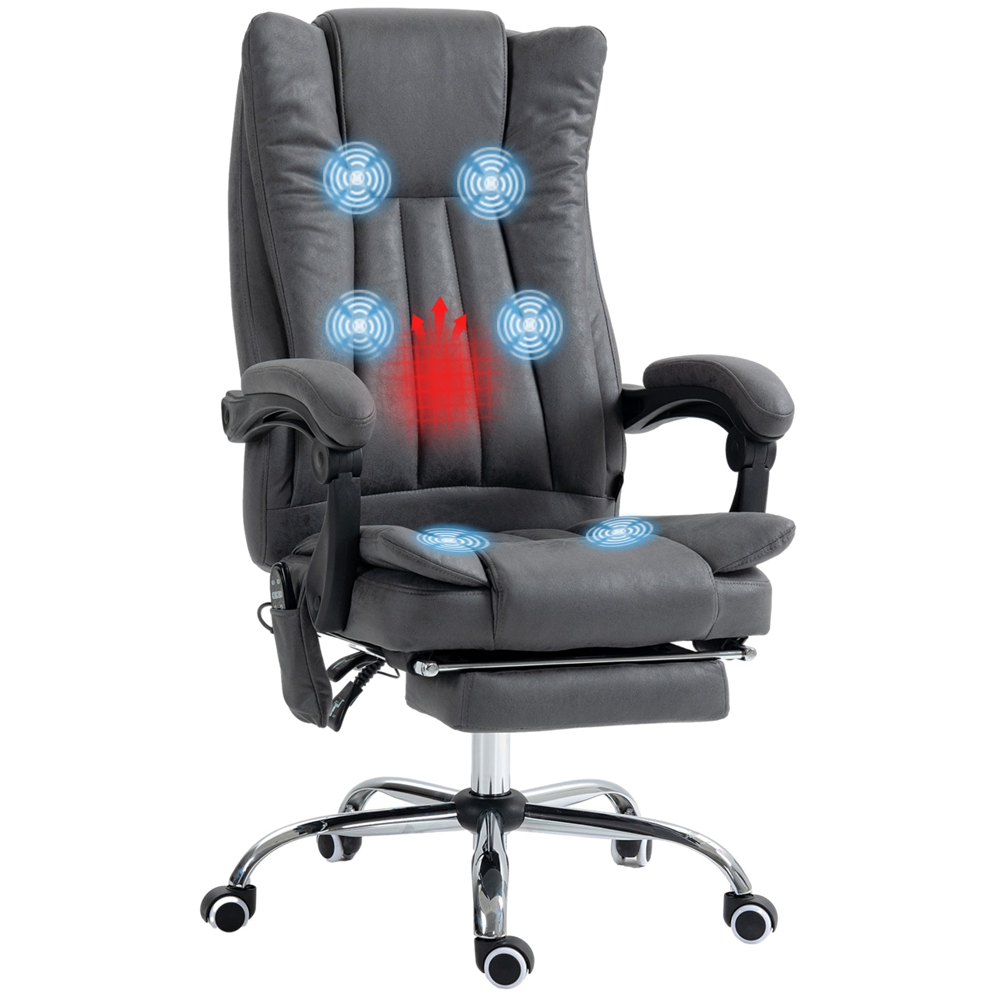 Vinsetto Microfiber Office Chair, High Back Computer Chair With 6 Point Massage, Heat, Adjustable Height And Retractable Footrest, Dark Blue Rock Grey Polyester