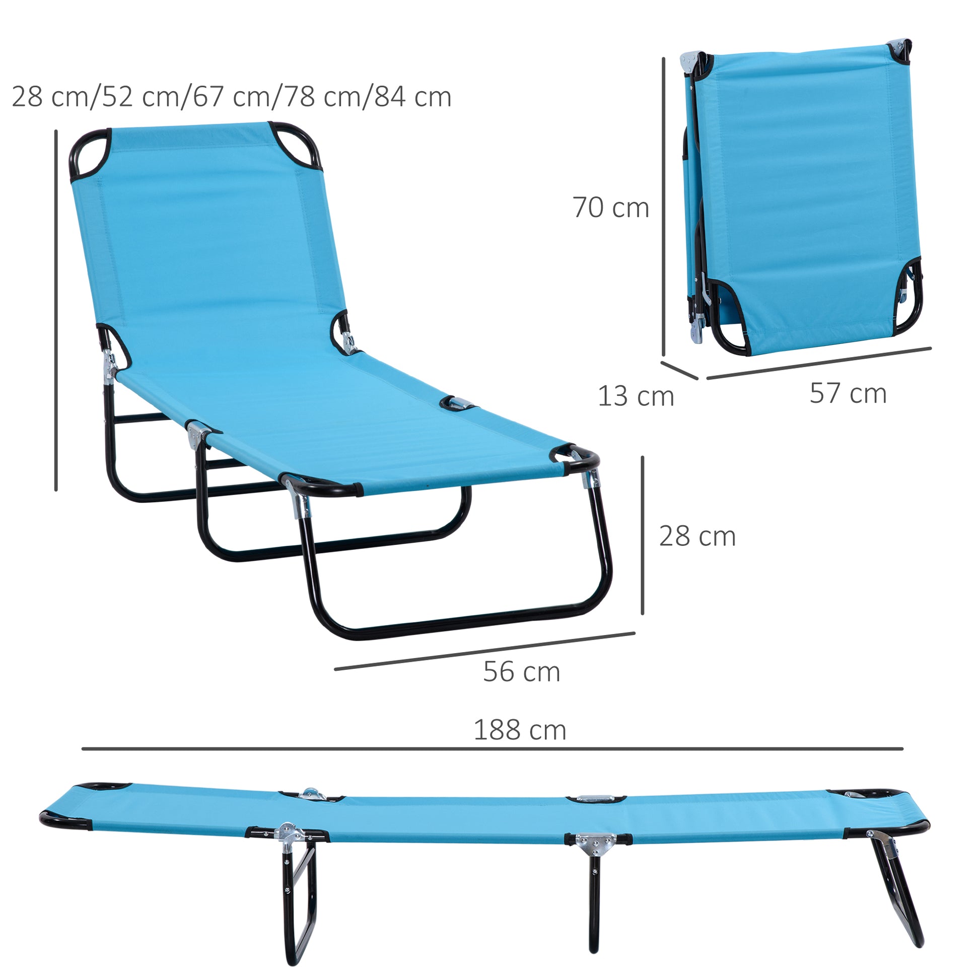 Outsunny Folding Chaise Lounge Pool Chairs, Outdoor Sun Tanning Chairs With 5 Level Reclining Back, Steel Frame For Beach, Yard, Patio, Sky Blue Blue Steel