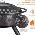 Fire Pit 36In Outdoor Wood Burning Fire Pits Wood Large Fire Bowl For Outside Bbq Bonfire Patio With Mesh Spark Screen, Poker And Rain Cover Antique Black Iron