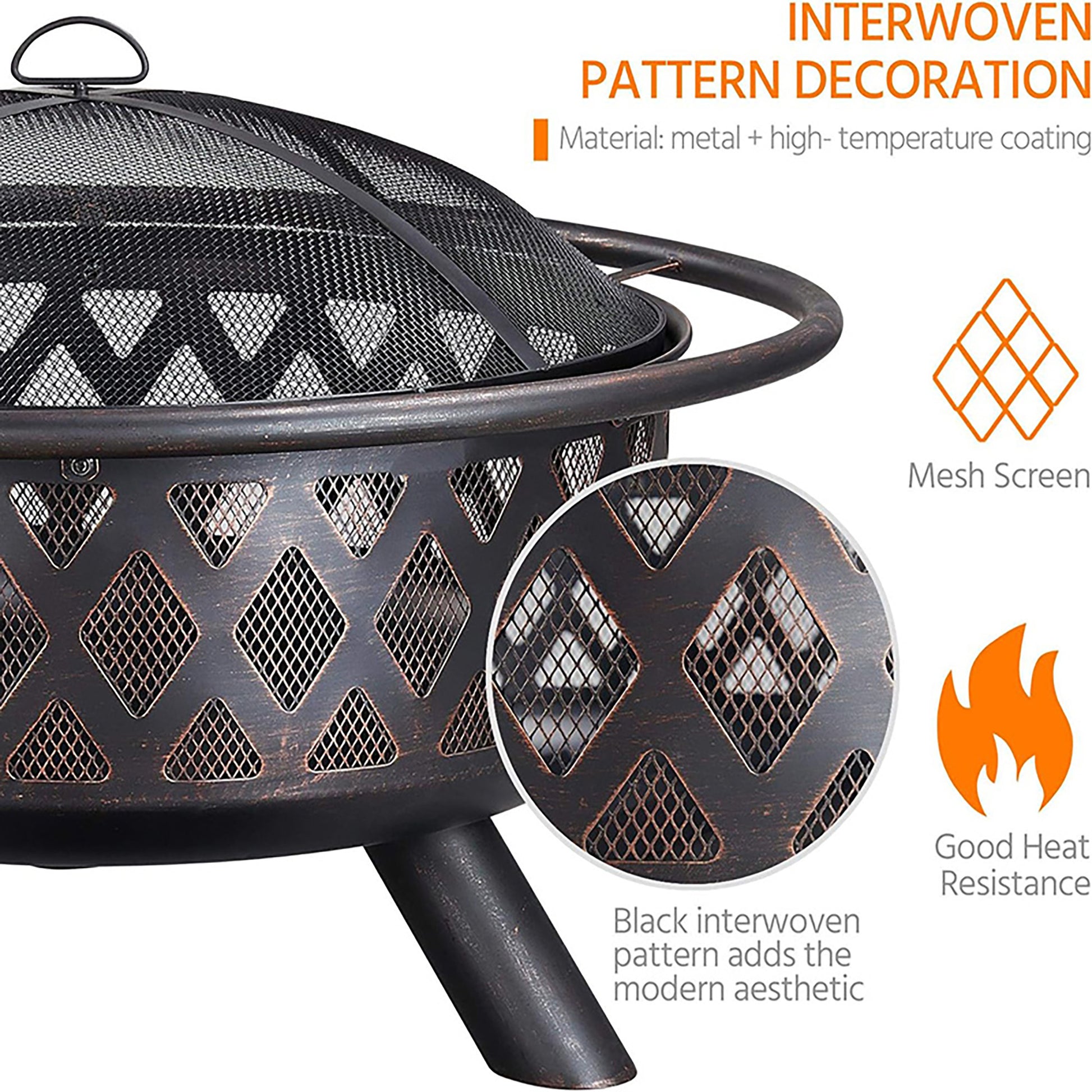 Fire Pit 36In Outdoor Wood Burning Fire Pits Wood Large Fire Bowl For Outside Bbq Bonfire Patio With Mesh Spark Screen, Poker And Rain Cover Antique Black Iron