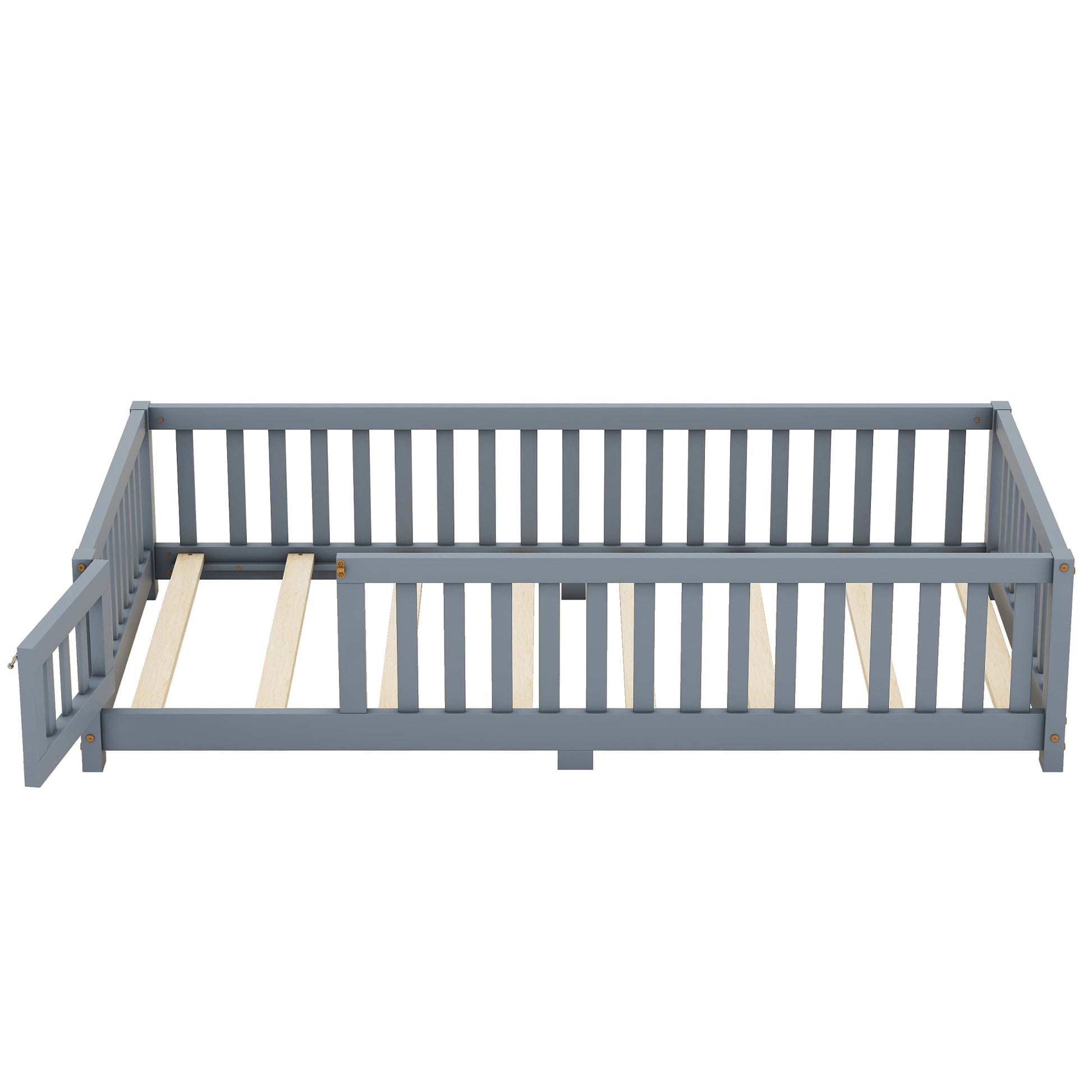 Twin Size Bed Floor Bed With Safety Guardrails And Door For Kids, Gray Old Sku: W158090685 Twin Gray Pine