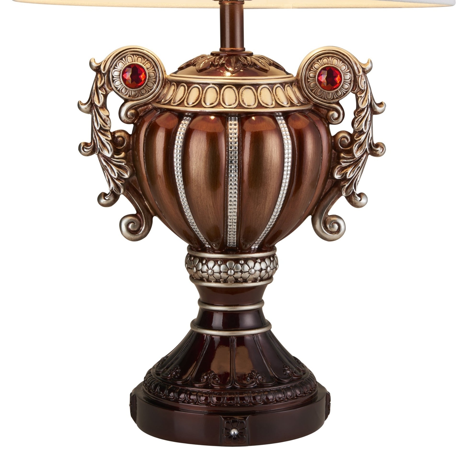 29.5" Tall" Delicata" Urn Shaped Table Lamp, Bronze With Silver Accents Multicolor Polyresin