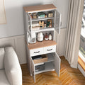 Wooden Kitchen Cabinet White Pantry Room Storage Microwave Cabinet With Framed Glass Doors And Drawer White Mdf