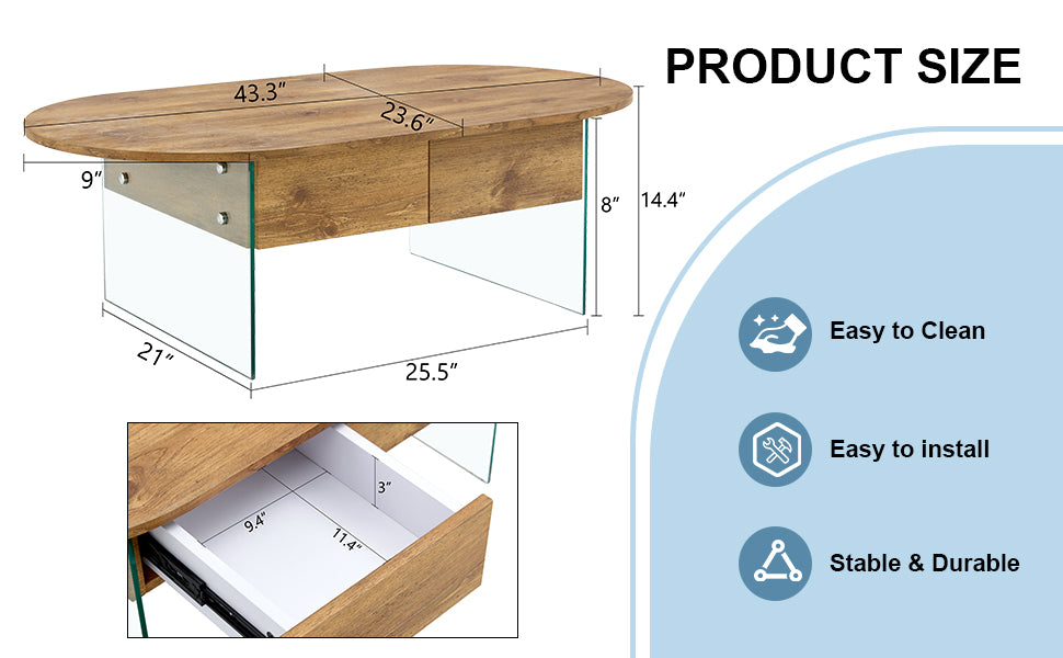 Coffee Table With Double Drawers. The Board Surface Is Mdf Sticker, And Both Sides Are Transparent Tempered Glass. The Design Is Simple And Elegant, With Excellent Storage Functions. Wood Mdf Glass