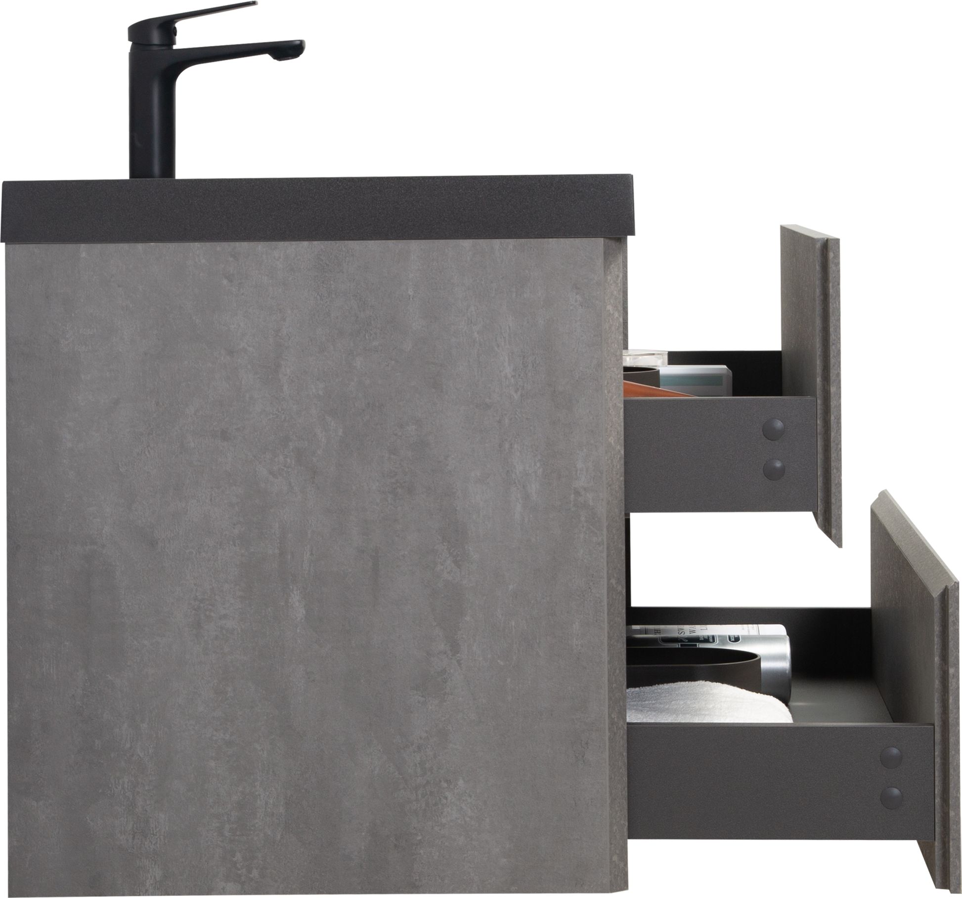 36" Floating Bathroom Vanity With Sink, Modern Wall Mounted Bathroom Storage Vanity Cabinet With Black Quartz Sand Top Basin And Soft Close Drawers, Grey 24V12 36Gr 2 Grey Plywood