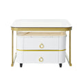 2 In 1 Square Nesting Coffee Table With Wheels & Drawers, Stackable Side Table With High Gloss Marble Grain Top, End Table Set With Brown Tempered Glass For Living Room, White White Gold Primary Living Space Drawers Square Mdf Steel
