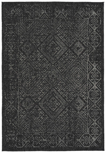 Modern, Transitional, Geometric, Southwestern, Textured High Low Cut & Loop 5'3" X 7'6" Rectangle Area Rug Charcoal Polypropylene