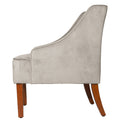 Velvet Fabric Upholstered Wooden Accent Chair With Swooping Armrests, Gray And Brown Light Gray Wood Fabric