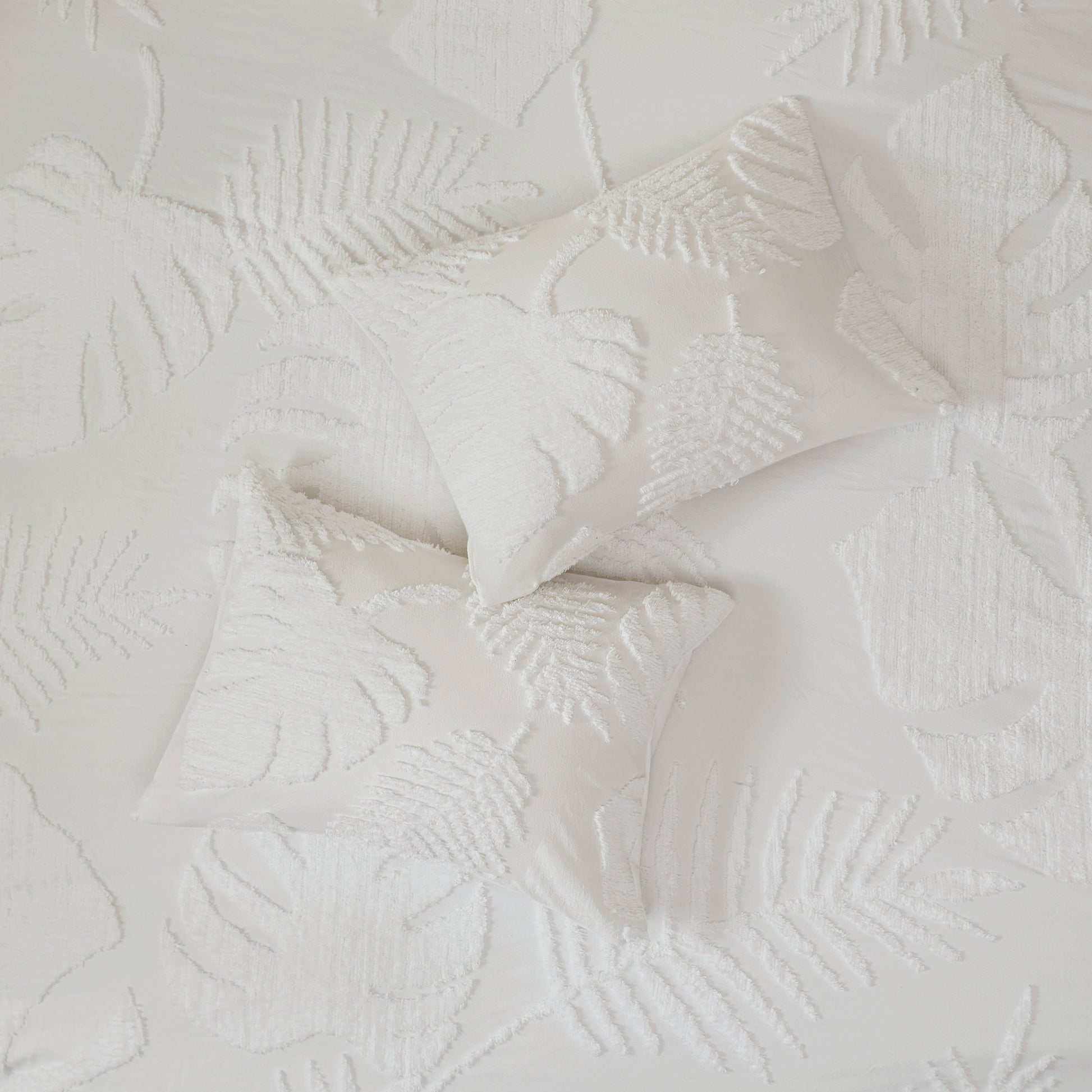 3 Piece Tufted Cotton Chenille Palm Comforter Set Off White Full Queen Queen Off White Cotton