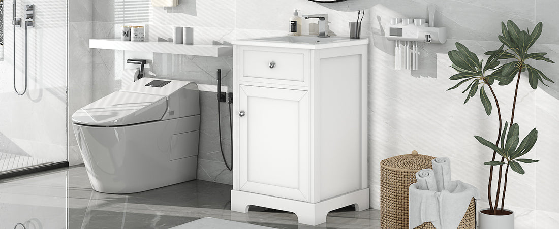 20" Bathroom Vanity With Sink, Bathroom Cabinet With Soft Closing Door, Storage Rack And Adjustable Shelve, White White Mdf