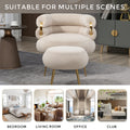 Coolmore Upholstered Velvet Barrel Accent Chair With Ottoman,Accent Comfy Lounge Arm Chair And Footrest Stool Set,Single Sofa Armchair With Lounge Seat For Bedroom,Office Beige Beige Foam Velvet