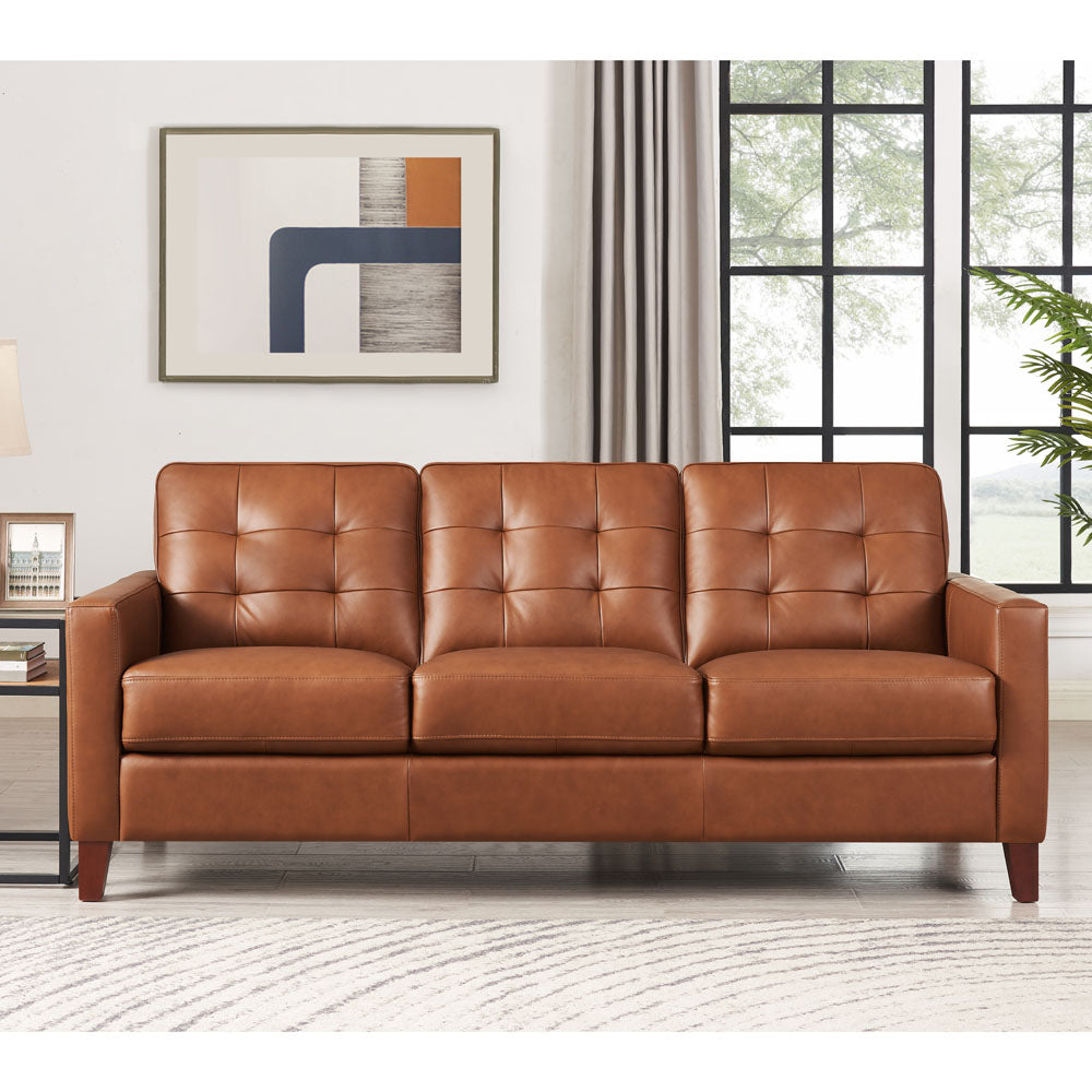 Aiden Leather Sofa Brown Memory Foam Genuine Leather 3 Seat