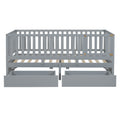 Twin Size Wood Daybed With Fence Guardrails And 2 Drawers, Split Into Independent Floor Bed & Daybed, Gray Old Sku :Lp000881Aae Twin Gray Solid Wood Mdf