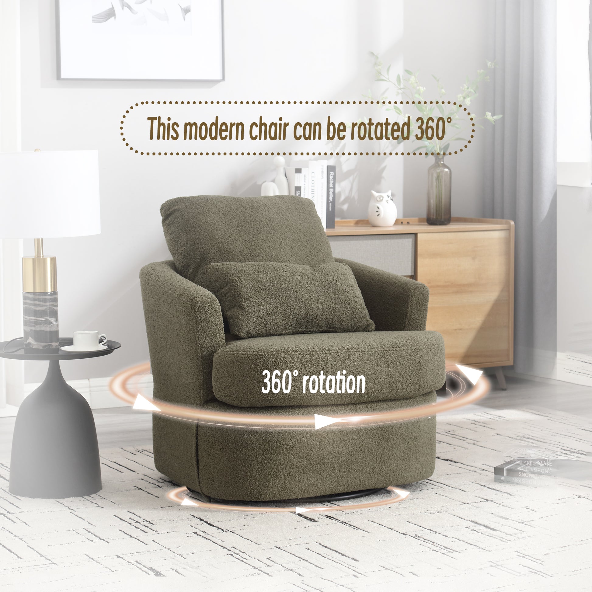 Coolmore Swivel Barrel Chair, Comfy Round Accent Sofa Chair For Living Room, 360 Degree Swivel Barrel Club Chair, Leisure Arm Chair For Nursery, Hotel, Bedroom, Office, Lounge Green Teddy Green