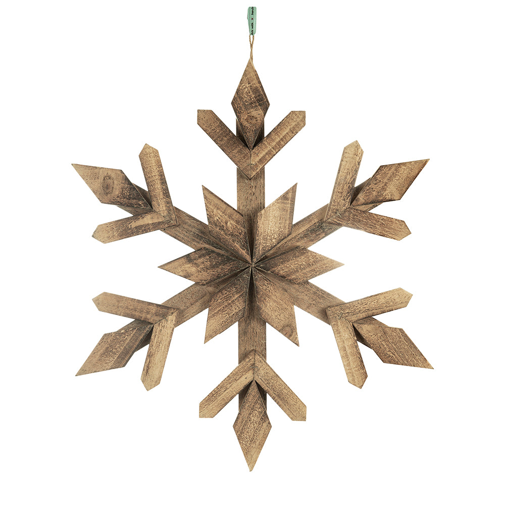 21.7X 21.7" Large Fir Wood Snowflake Ornaments, Hanging Home Decor Accents For Christmas Tree, Wall Art, Holiday Display, Set Of 2 Brown Wood