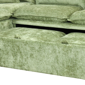 82.67"Convertible Sofa Bed Sectional Sofa Sleeper L Shaped Sofa With A Storage Ottoman,Two Pillows, Two Power Sockets And Two Usb Ports For Living Room, Green Green Foam Chenille 4 Seat