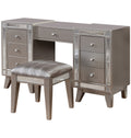 Wooden Set Of Vanity And Stool With Mirrored Accents, Mercury Silver Silver Wood