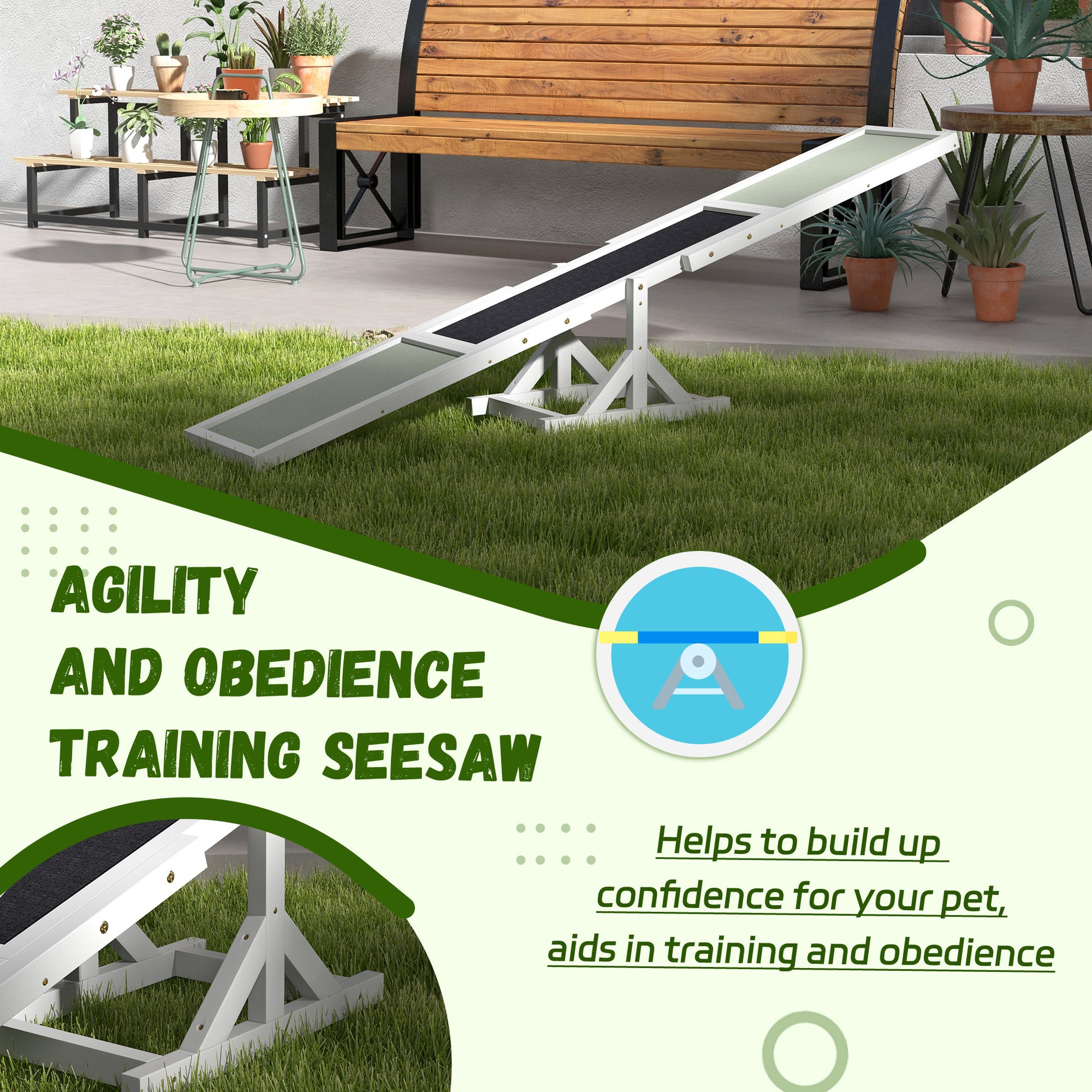 Pawhut Wooden Dog Agility Seesaw For Training And Exercise, Platform Equipment Run Game Toy, Weather Resistant Pet Supplies, 71" L X 12" W X 12" H, White White Wood