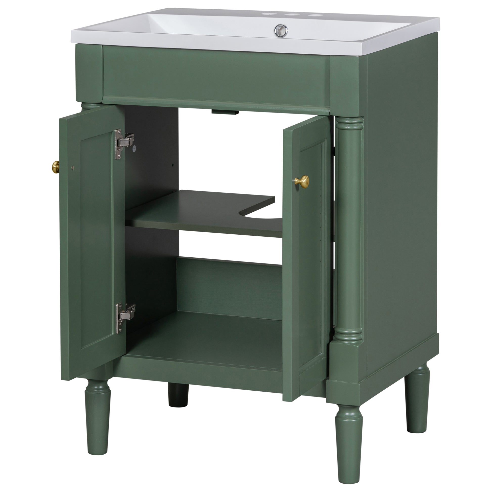 24'' Bathroom Vanity With Top Sink, 2 Tier Modern Bathroom Storage Cabinet, Single Sink Bathroom Vanity, Large Storage Shelves Green Mdf