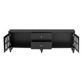 68.9'' Modern Tv Stand For Tvs Up To 75 Inches, Entertainment Center Media Console With Fluted Glass Doors, Five Solid Wood Legs For Living Room Black 70 79 Inches Mdf