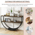 Rustic Industrial Design Demilune Shape Textured Metal Distressed Wood Console Table Distressed Brown Distressed Brown Mdf