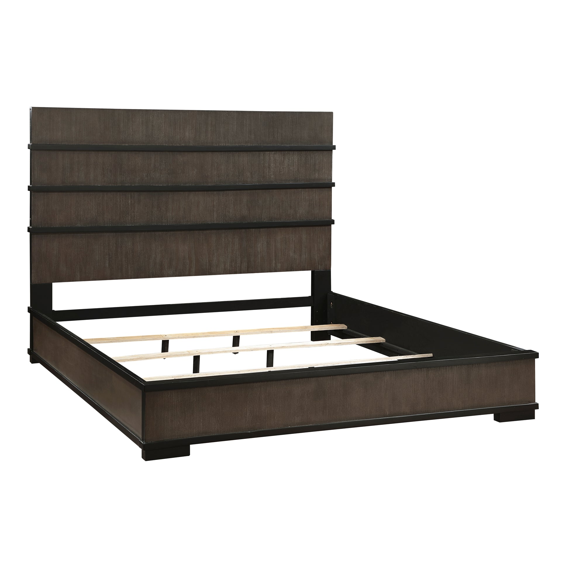 Two Tone Brown Black Finish Led Headboard King Bed 1Pc Modern Industrial Design Bedroom Furniture Box Spring Required King Black,Brown Gray Wood Bedroom Bed Frame Wood