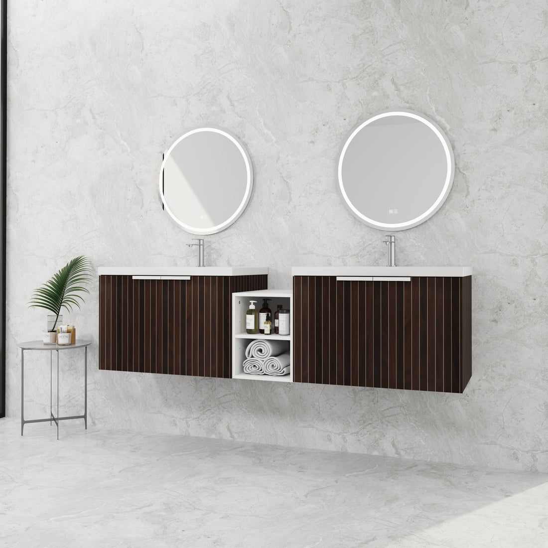 72 Inch Soft Close Doors Bathroom Vanity With Sink, A Small Storage Shelves, 30" And 12" Combination Cabinet, Kd Packing Silver Brown Stripe Bathroom Modern Plywood