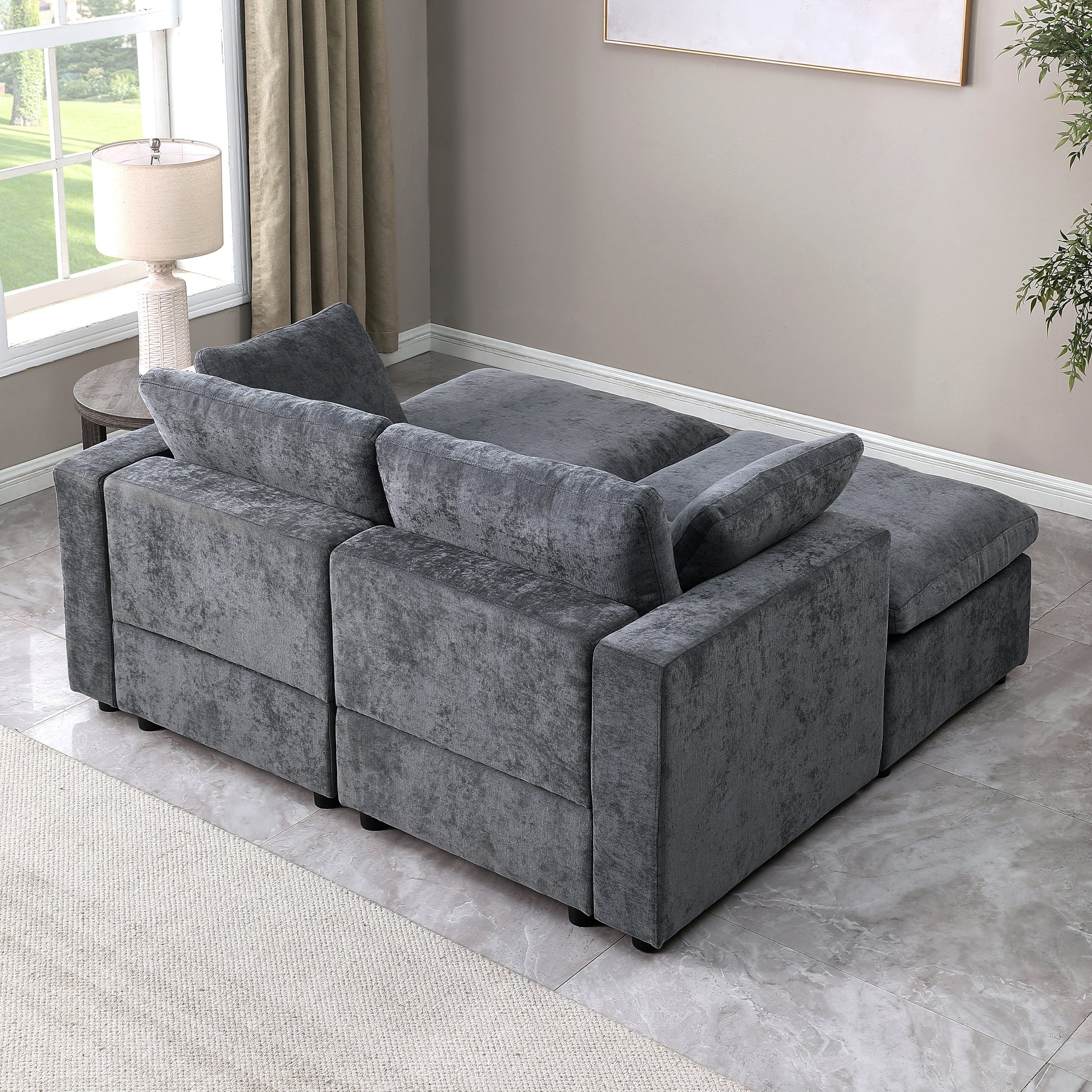 68.5" Loveseat Sofa With 2 Ottoman Modular Sofa Sleeper Couch Set Upholstered Couch For Living Room Apartment Small Space, Chenille Grey Grey Fabric 4 Seat