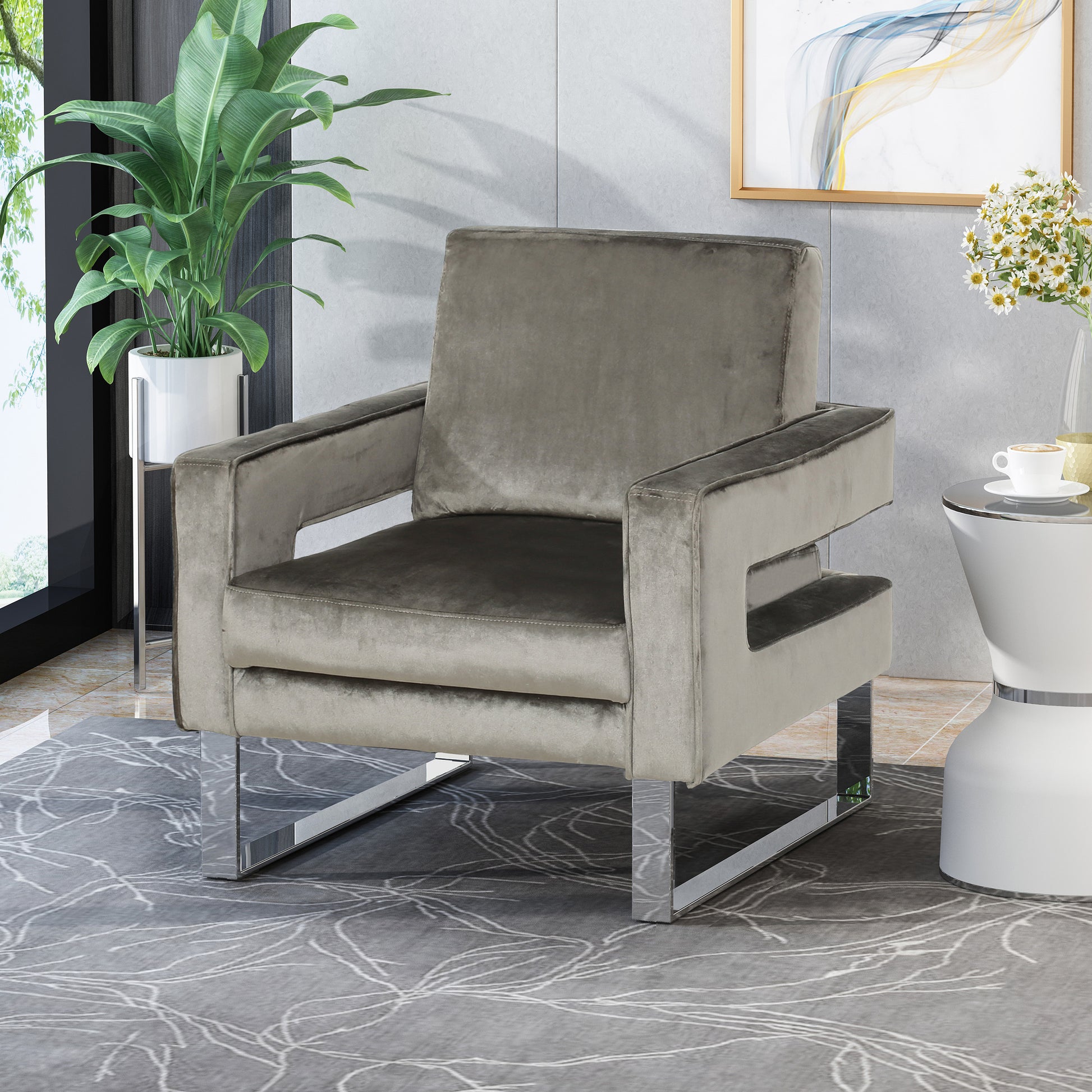 Arm Chair Grey Velvet