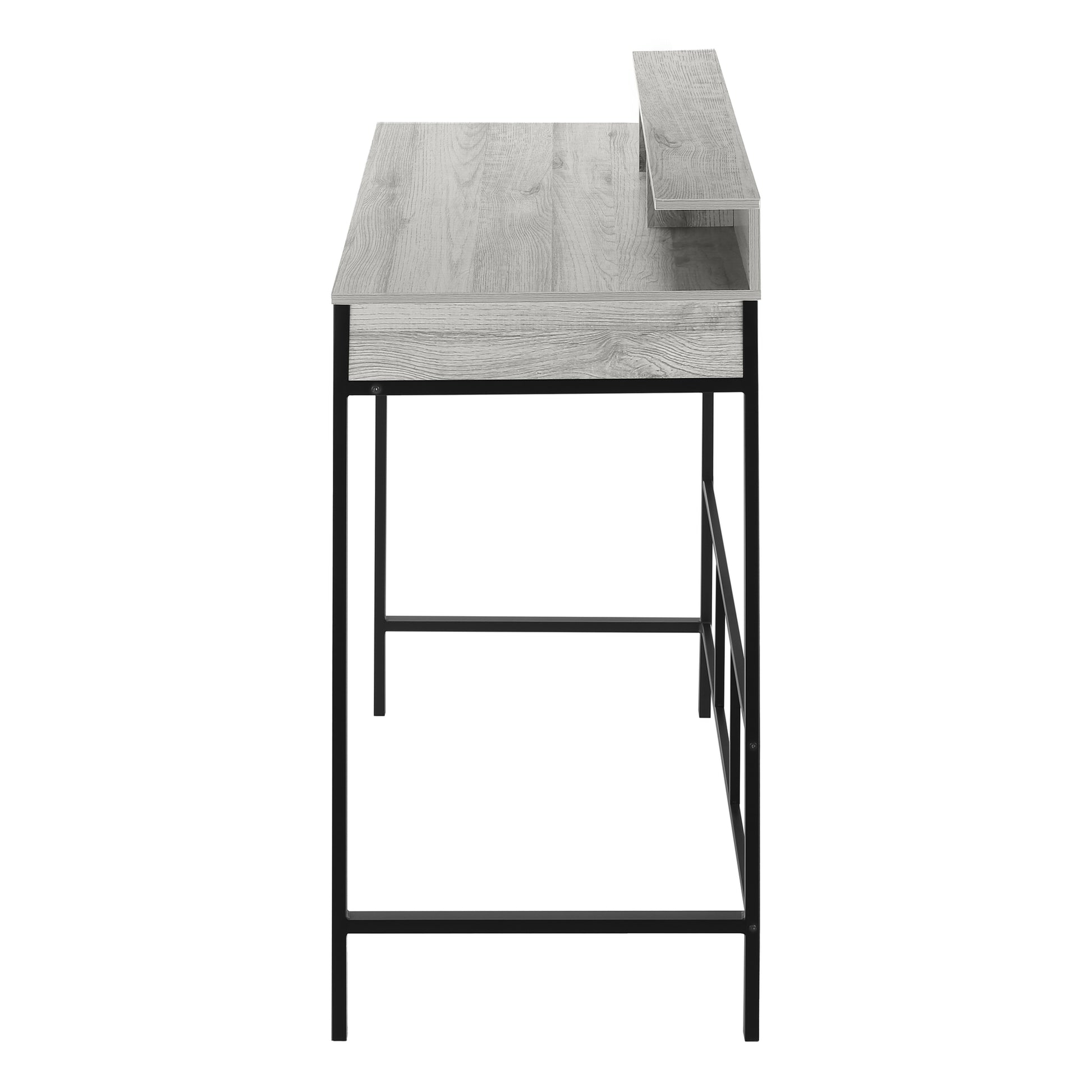 Computer Desk, Home Office, Standing, Storage Shelves, 48"L, Work, Laptop, Grey Laminate, Black Metal, Contemporary, Modern Grey Metal