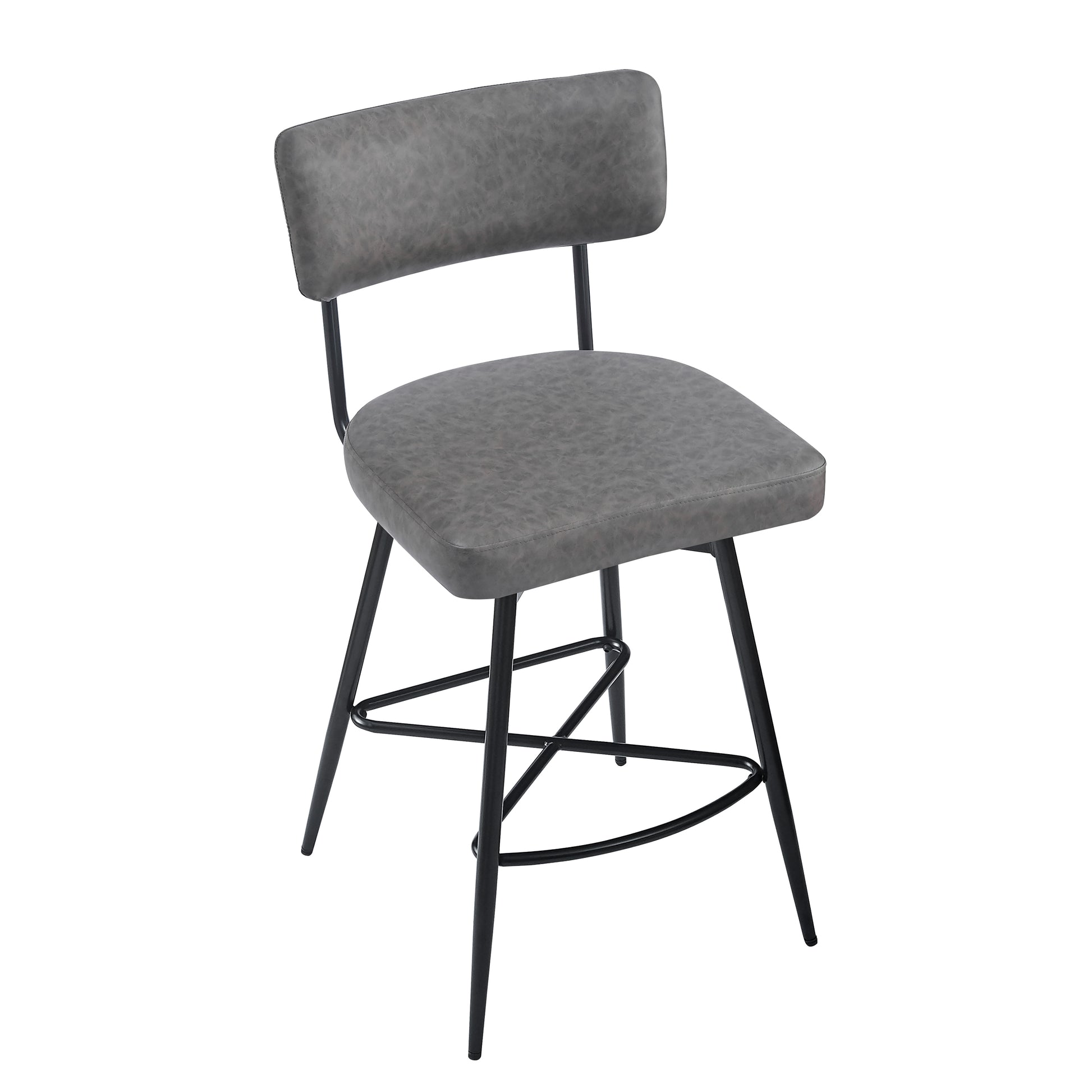 26''Retro Swivel Counter Stools Set Of 2,Grey Counter Stools With Iron Frame,Pu Sponge Cushion,Footrest,Suitable For Kitchen Bedroom Dining Room. Iron Grey Kitchen Sponge Retro Set Of 2 Fiber Foam