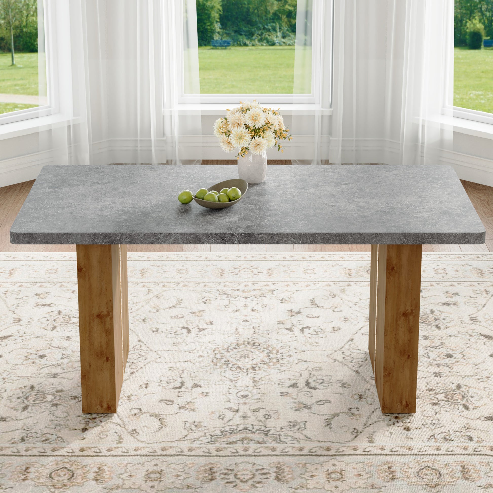 Large Modern Rectangular Table With Cement Grey Patterned Top And Large Mdf Legs For Kitchen, Dining And Living Room To Give A Different Atmosphere To The Home Environment. Gray Mdf