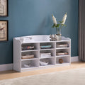 Entry Bench Shoe Rack With Nine Storage Shelves With Top Open Shelf In White White Mdf