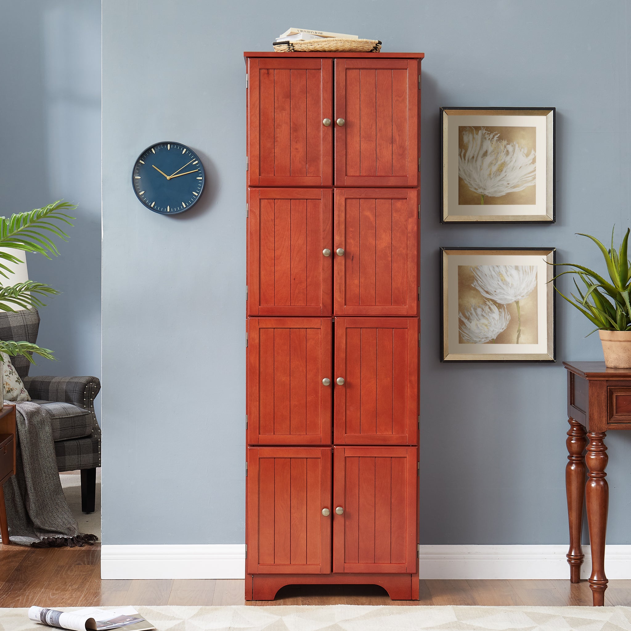 72.4" Tall Storage Cabinet Tall Storage Cabinet With 8 Doors And 4 Shelves ,Bookshelf Living Room, Kitchen, Dining Room, Office Freestanding Storage Cabinet,Cherry Cherry Mdf