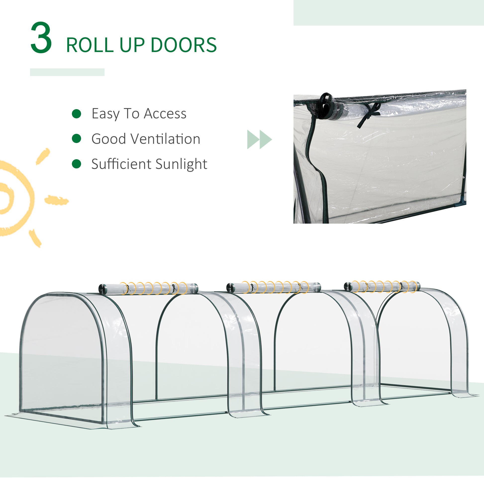 Outsunny 11' X 3' X 2.5' Mini Greenhouse, Portable Tunnel Green House With Roll Up Zippered Doors, Uv Waterproof Cover, Steel Frame, Clear Clear Pvc