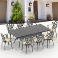 Cushions In Random Colors 9 Piece Set Of Cast Aluminum Patio Furniture With Cushions Yes Dining Set Black Seats 8 Rust Resistant Frame Water Resistant Cushion Garden & Outdoor Complete Patio Sets Aluminium