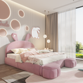 Full Size Upholstered Platform Bed With Cartoon Ears Shaped Headboard And Light, Pink Box Spring Not Required Full Pink Wood Bedroom Bed Frame Velvet Upholstered