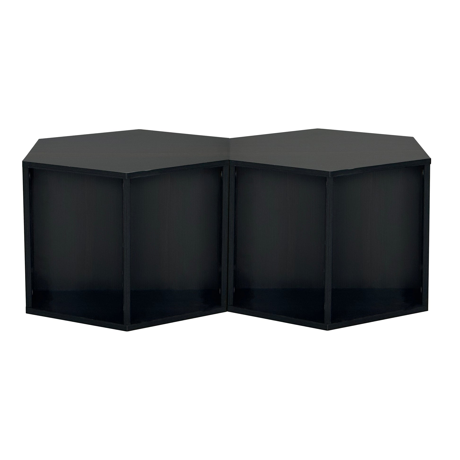 47.24'' Hexagonal Coffee Table Side Table Nightstand Burmese Sumac 2Pcs Black Brown Mdf
