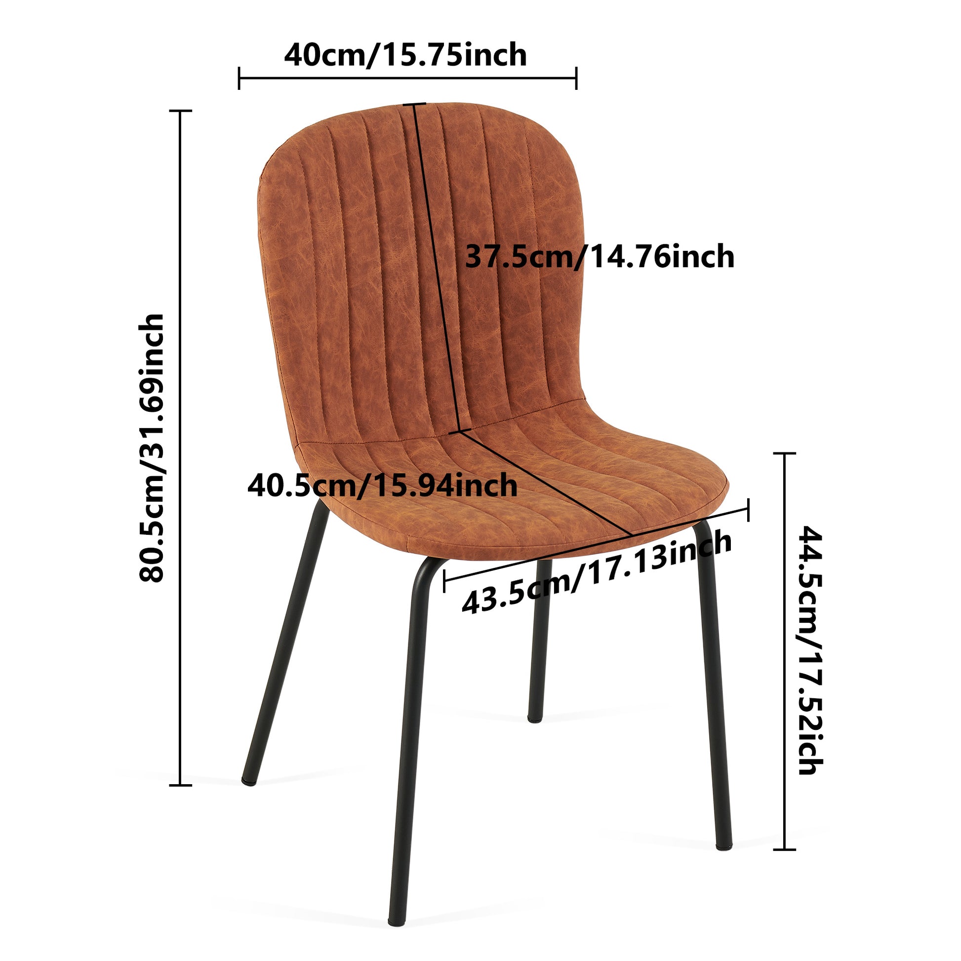 Brown Faux Leather Dining Chairs Set Of 4,Mid Century Modern Upholstered Pu Leather Chairs,For Kitchen Dining Room Metal Plaid Brown Dining Room Powder Coated Foam Dry Clean Modern Dining Chairs Solid Back Foam Pu Leather